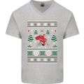 Cycling Santa Claus Christmas Cyclist Mens V-Neck Cotton T-Shirt Sports Grey