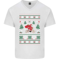 Cycling Santa Claus Christmas Cyclist Mens V-Neck Cotton T-Shirt White