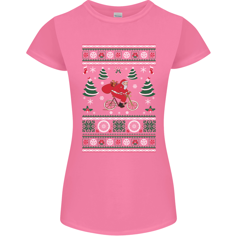Cycling Santa Claus Christmas Cyclist Womens Petite Cut T-Shirt Azalea