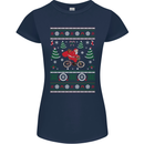 Cycling Santa Claus Christmas Cyclist Womens Petite Cut T-Shirt Navy Blue