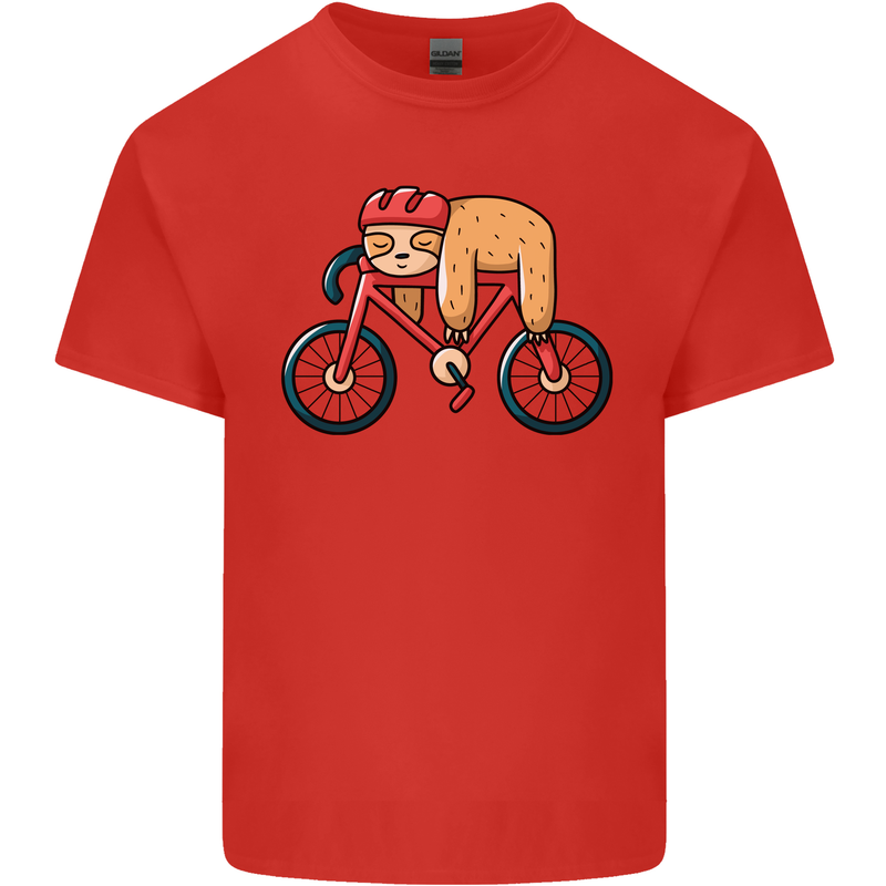 Cycling Sleeping Sloth Bicycle Cyclist Kids T-Shirt Childrens Red