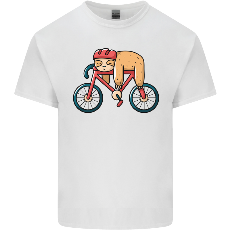 Cycling Sleeping Sloth Bicycle Cyclist Kids T-Shirt Childrens White