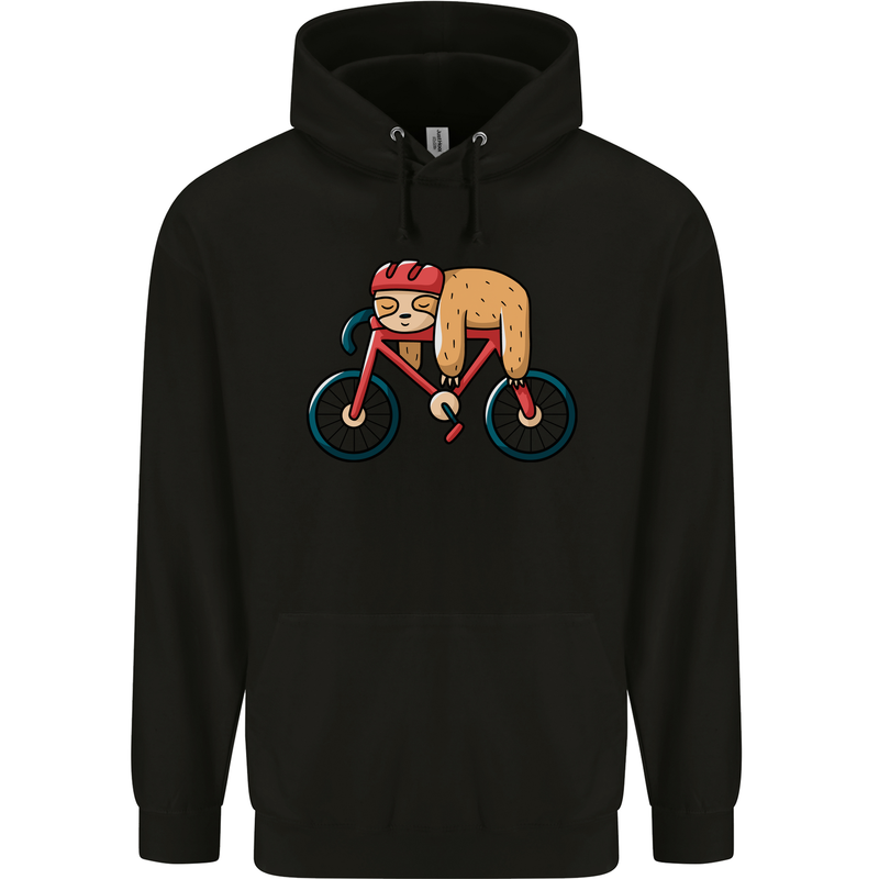 Cycling Sleeping Sloth Bicycle Cyclist Mens 80% Cotton Hoodie Black