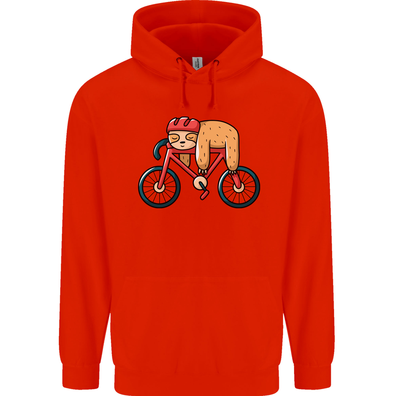 Cycling Sleeping Sloth Bicycle Cyclist Mens 80% Cotton Hoodie Bright Red