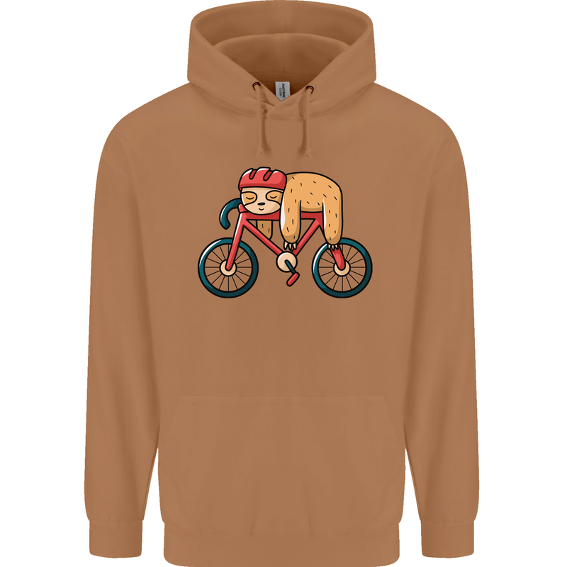 Cycling Sleeping Sloth Bicycle Cyclist Mens 80% Cotton Hoodie Caramel Latte