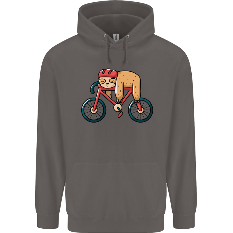 Cycling Sleeping Sloth Bicycle Cyclist Mens 80% Cotton Hoodie Charcoal