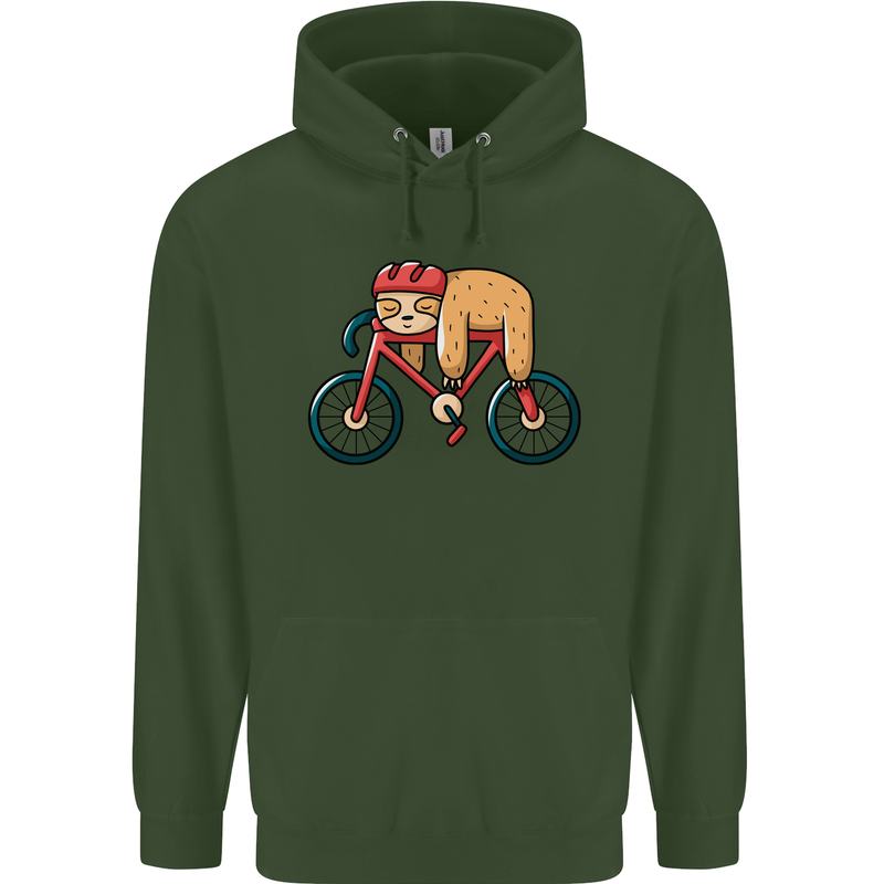 Cycling Sleeping Sloth Bicycle Cyclist Mens 80% Cotton Hoodie Forest Green