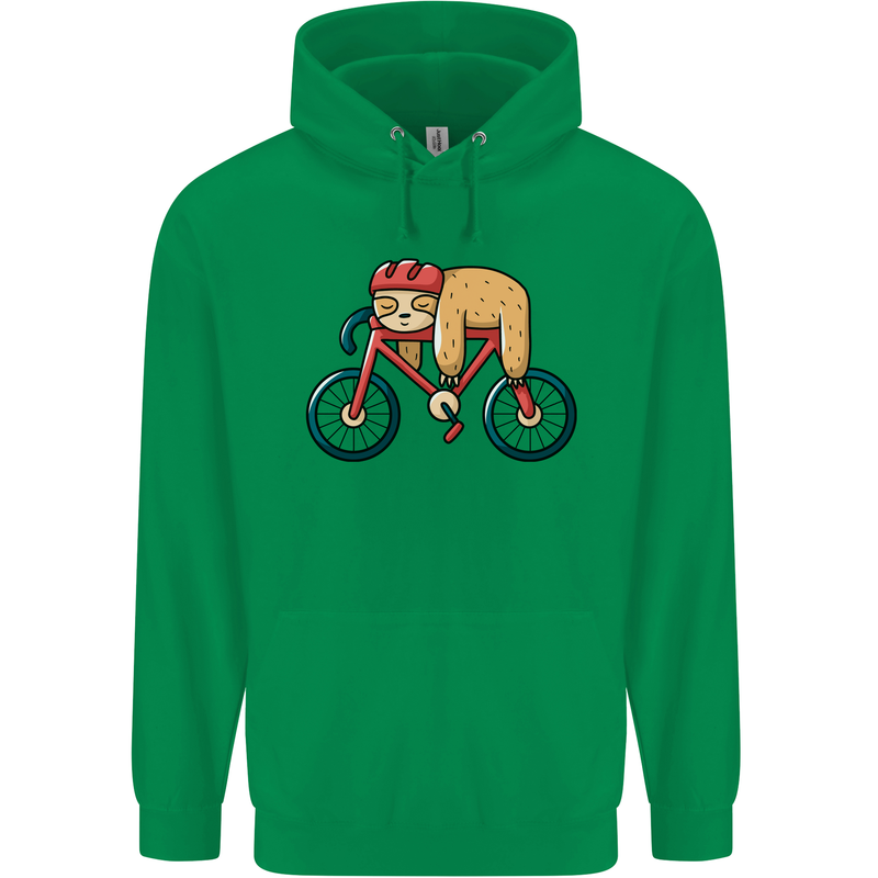 Cycling Sleeping Sloth Bicycle Cyclist Mens 80% Cotton Hoodie Irish Green