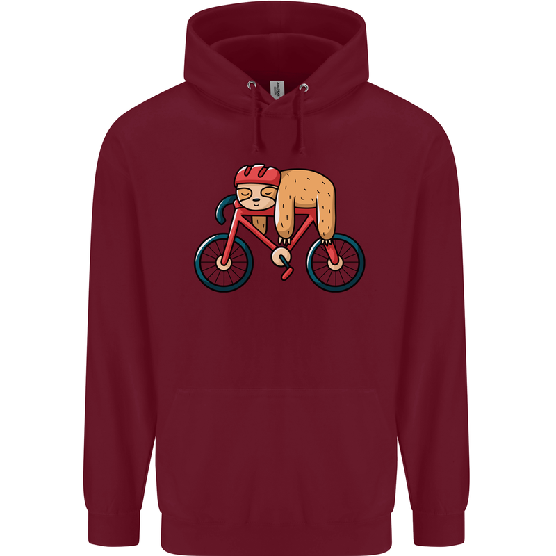 Cycling Sleeping Sloth Bicycle Cyclist Mens 80% Cotton Hoodie Maroon