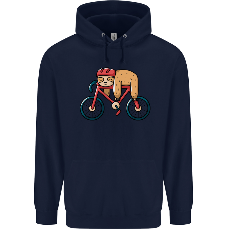 Cycling Sleeping Sloth Bicycle Cyclist Mens 80% Cotton Hoodie Navy Blue
