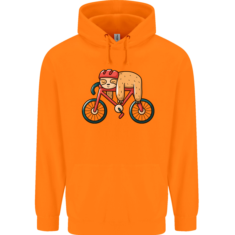 Cycling Sleeping Sloth Bicycle Cyclist Mens 80% Cotton Hoodie Orange