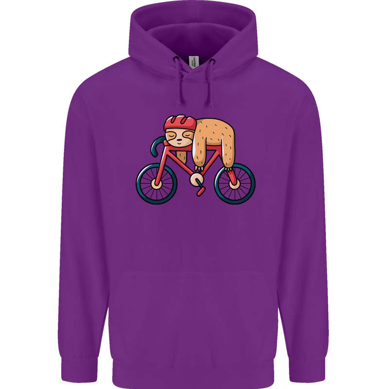 Cycling Sleeping Sloth Bicycle Cyclist Mens 80% Cotton Hoodie Purple