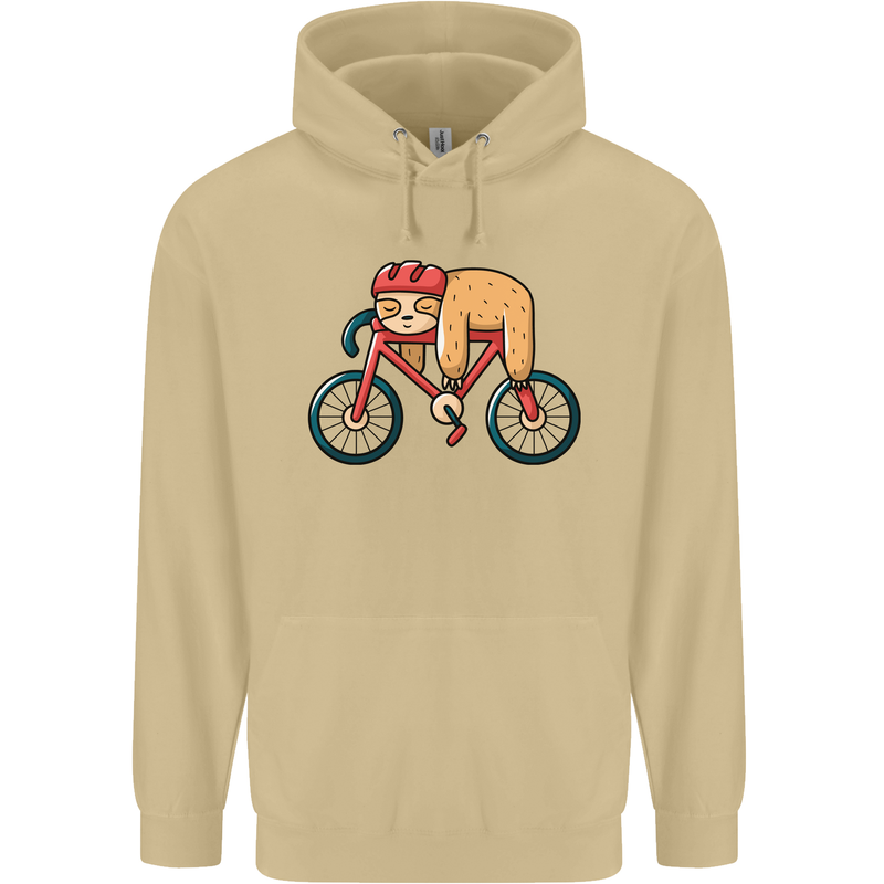 Cycling Sleeping Sloth Bicycle Cyclist Mens 80% Cotton Hoodie Sand