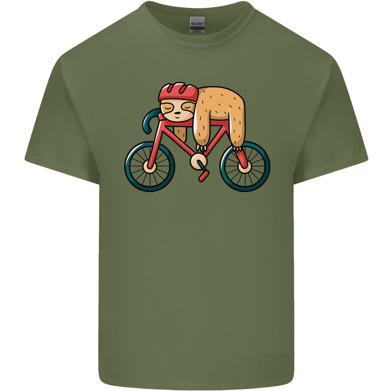 Cycling Sleeping Sloth Bicycle Cyclist Mens Cotton T-Shirt Tee Top Military Green