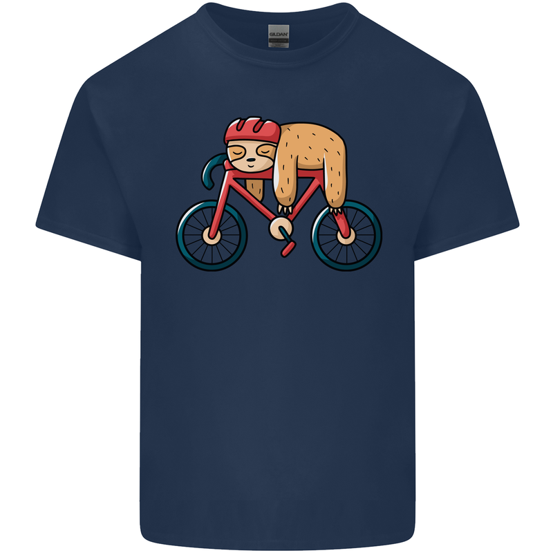 Cycling Sleeping Sloth Bicycle Cyclist Mens Cotton T-Shirt Tee Top Navy Blue