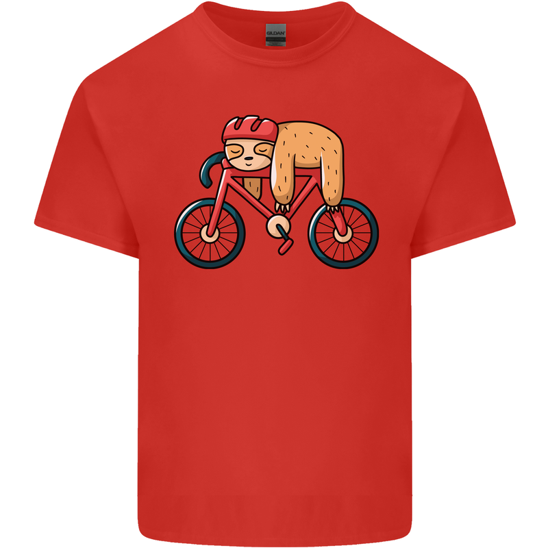 Cycling Sleeping Sloth Bicycle Cyclist Mens Cotton T-Shirt Tee Top Red