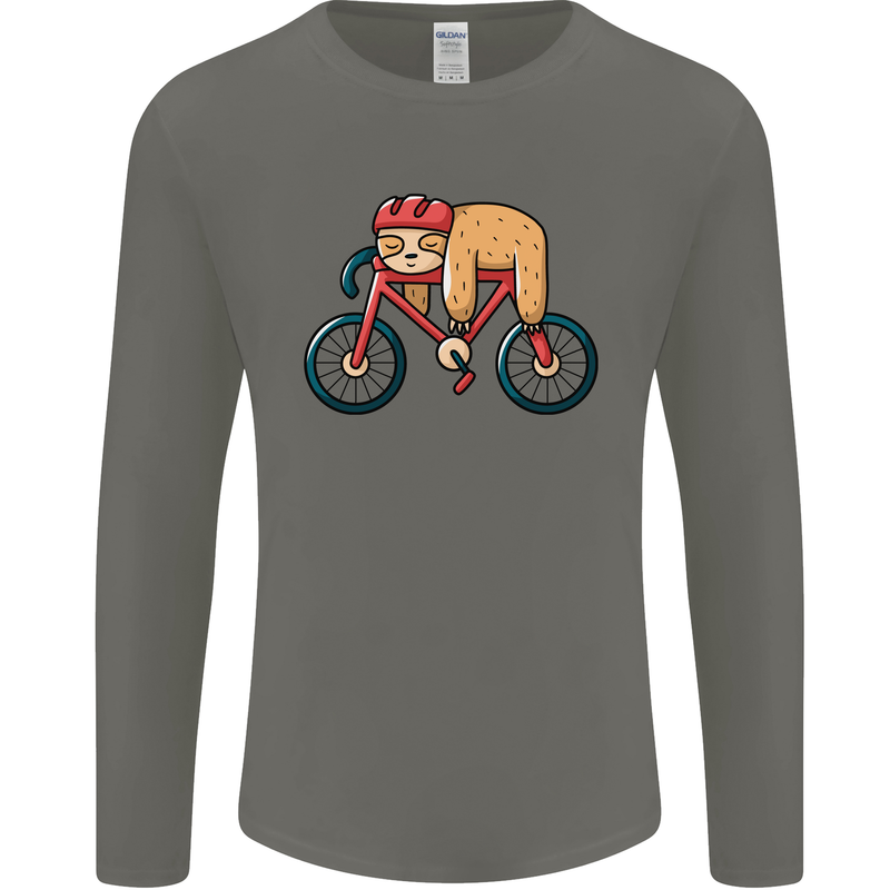 Cycling Sleeping Sloth Bicycle Cyclist Mens Long Sleeve T-Shirt Charcoal