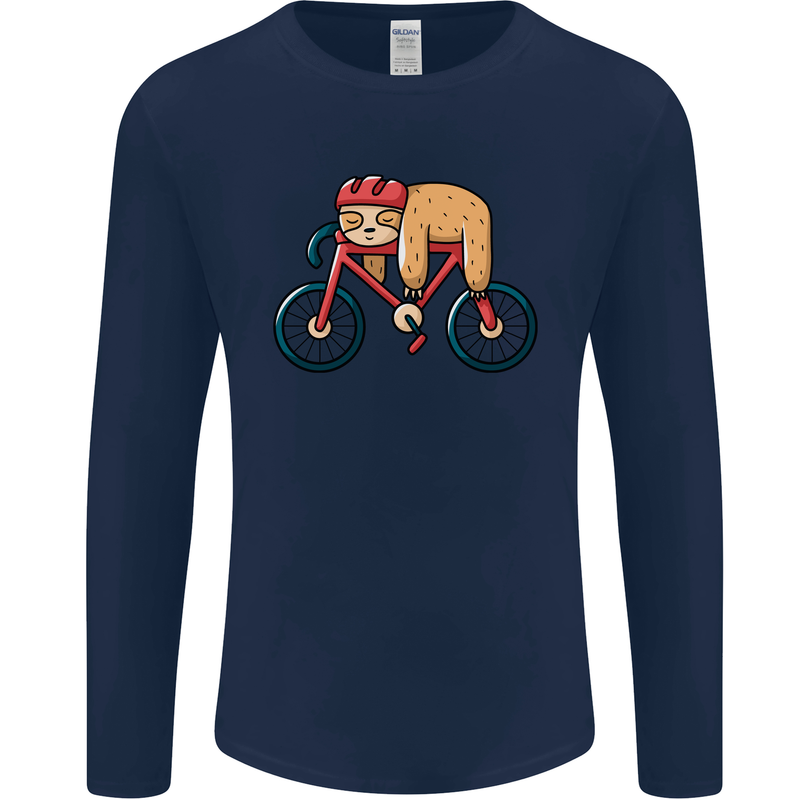 Cycling Sleeping Sloth Bicycle Cyclist Mens Long Sleeve T-Shirt Navy Blue