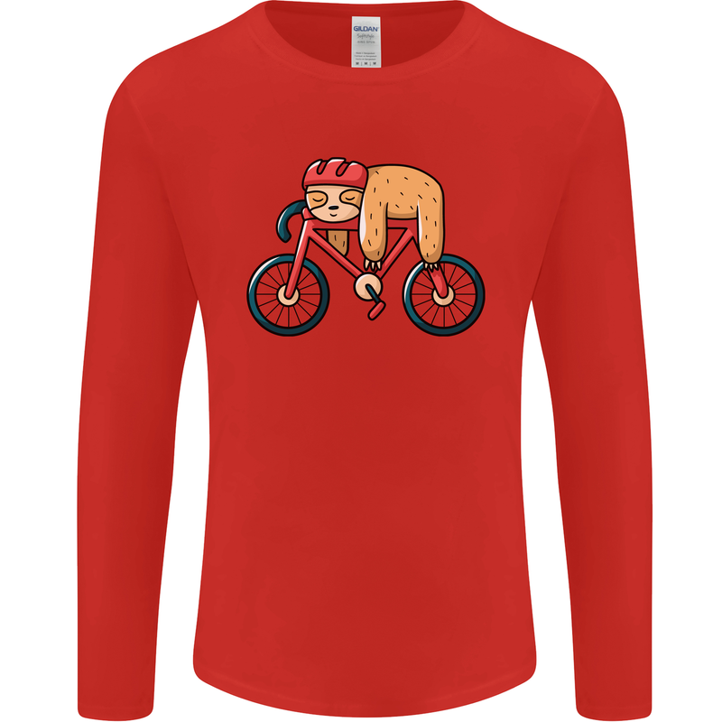 Cycling Sleeping Sloth Bicycle Cyclist Mens Long Sleeve T-Shirt Red