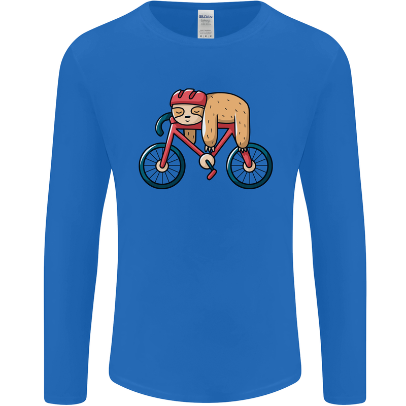 Cycling Sleeping Sloth Bicycle Cyclist Mens Long Sleeve T-Shirt Royal Blue