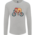 Cycling Sleeping Sloth Bicycle Cyclist Mens Long Sleeve T-Shirt Sports Grey