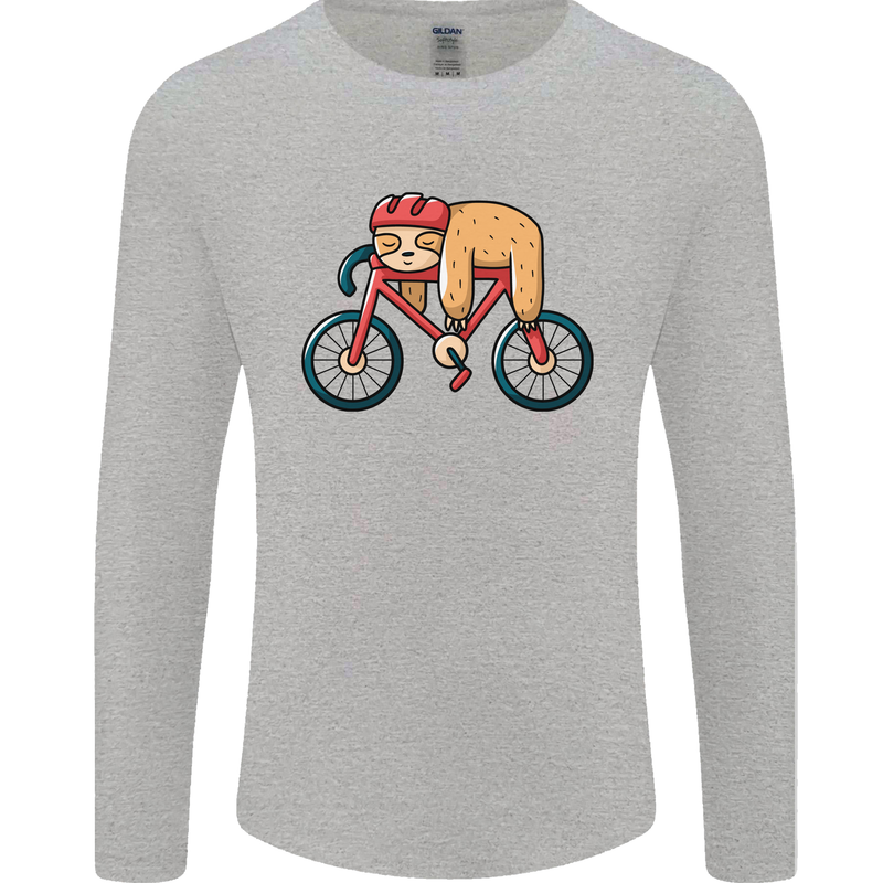 Cycling Sleeping Sloth Bicycle Cyclist Mens Long Sleeve T-Shirt Sports Grey