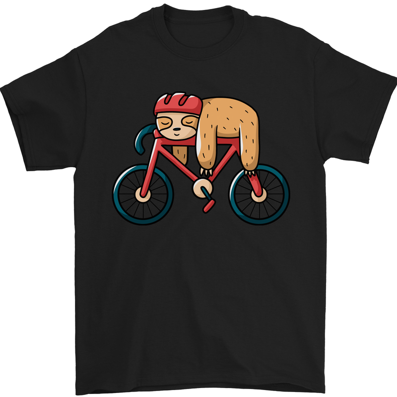 Cycling Sleeping Sloth Bicycle Cyclist Mens T-Shirt Cotton Gildan Black