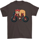 Cycling Sleeping Sloth Bicycle Cyclist Mens T-Shirt Cotton Gildan Dark Chocolate