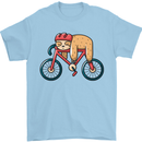 Cycling Sleeping Sloth Bicycle Cyclist Mens T-Shirt Cotton Gildan Light Blue