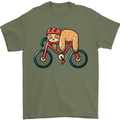 Cycling Sleeping Sloth Bicycle Cyclist Mens T-Shirt Cotton Gildan Military Green