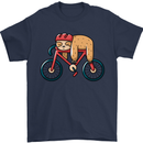 Cycling Sleeping Sloth Bicycle Cyclist Mens T-Shirt Cotton Gildan Navy Blue