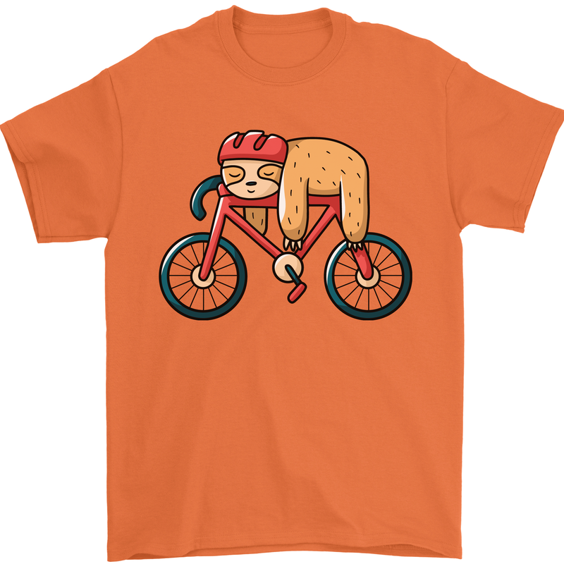Cycling Sleeping Sloth Bicycle Cyclist Mens T-Shirt Cotton Gildan Orange