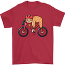 Cycling Sleeping Sloth Bicycle Cyclist Mens T-Shirt Cotton Gildan Red