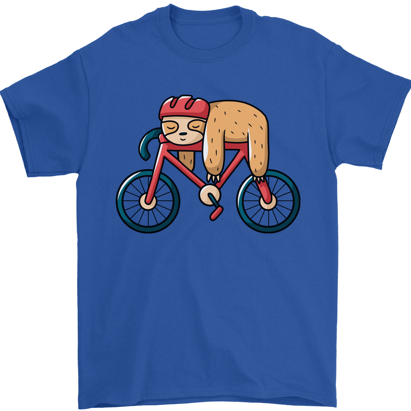 Cycling Sleeping Sloth Bicycle Cyclist Mens T-Shirt Cotton Gildan Royal Blue