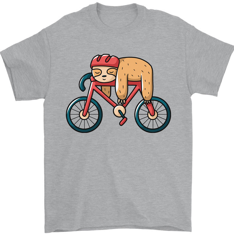 Cycling Sleeping Sloth Bicycle Cyclist Mens T-Shirt Cotton Gildan Sports Grey