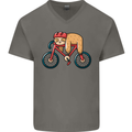 Cycling Sleeping Sloth Bicycle Cyclist Mens V-Neck Cotton T-Shirt Charcoal