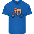 Cycling Sleeping Sloth Bicycle Cyclist Mens V-Neck Cotton T-Shirt Royal Blue