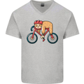 Cycling Sleeping Sloth Bicycle Cyclist Mens V-Neck Cotton T-Shirt Sports Grey