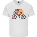 Cycling Sleeping Sloth Bicycle Cyclist Mens V-Neck Cotton T-Shirt White