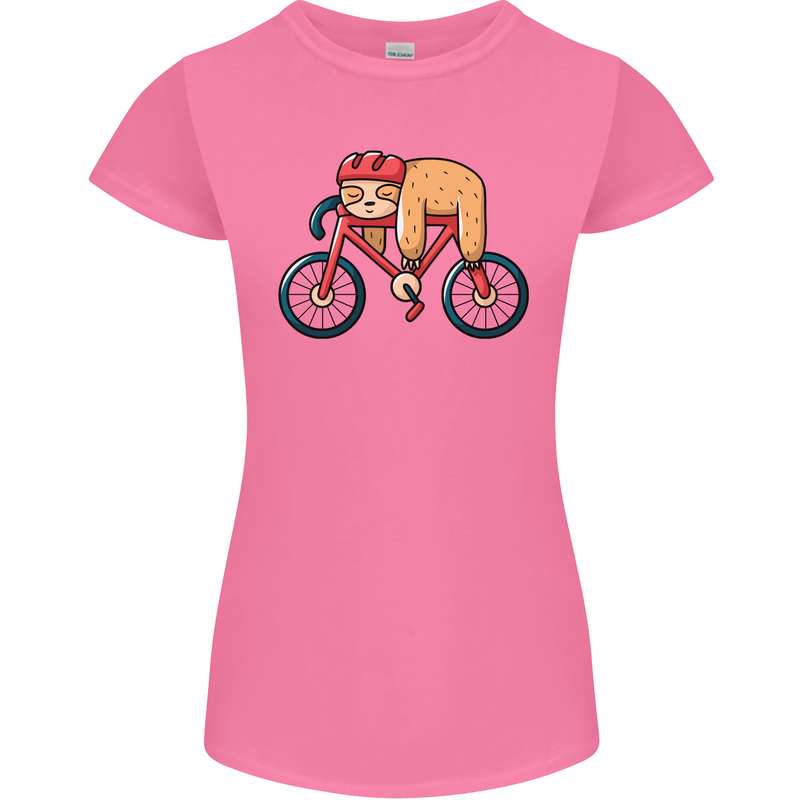Cycling Sleeping Sloth Bicycle Cyclist Womens Petite Cut T-Shirt Azalea