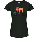 Cycling Sleeping Sloth Bicycle Cyclist Womens Petite Cut T-Shirt Black