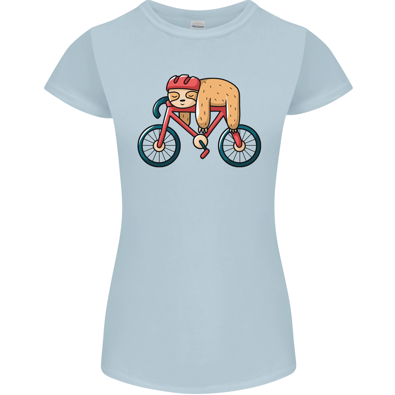 Cycling Sleeping Sloth Bicycle Cyclist Womens Petite Cut T-Shirt Light Blue