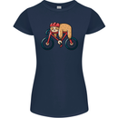 Cycling Sleeping Sloth Bicycle Cyclist Womens Petite Cut T-Shirt Navy Blue