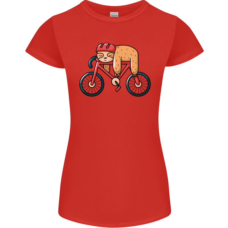 Cycling Sleeping Sloth Bicycle Cyclist Womens Petite Cut T-Shirt Red