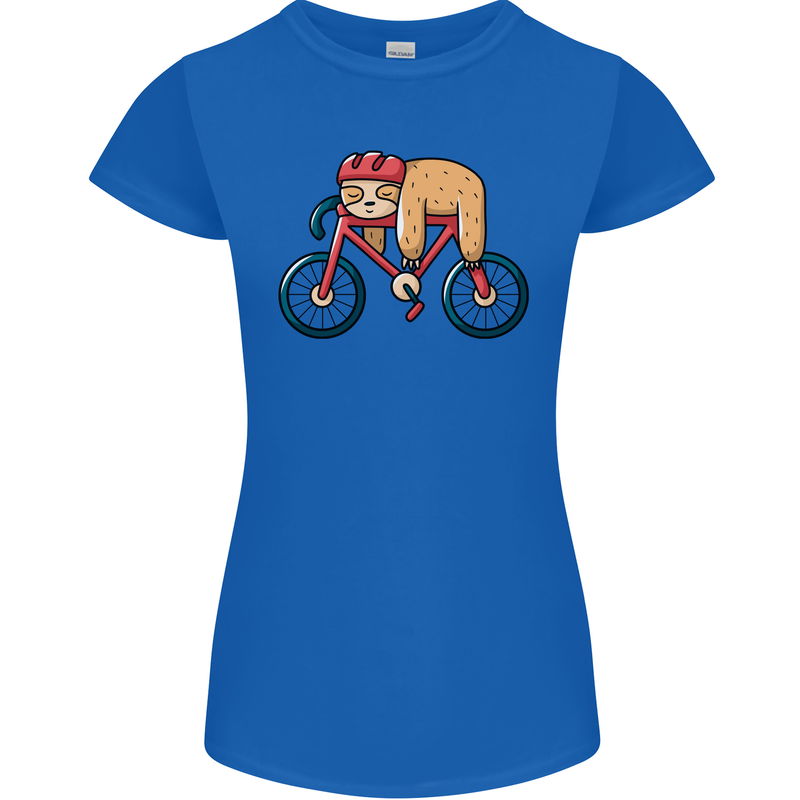 Cycling Sleeping Sloth Bicycle Cyclist Womens Petite Cut T-Shirt Royal Blue