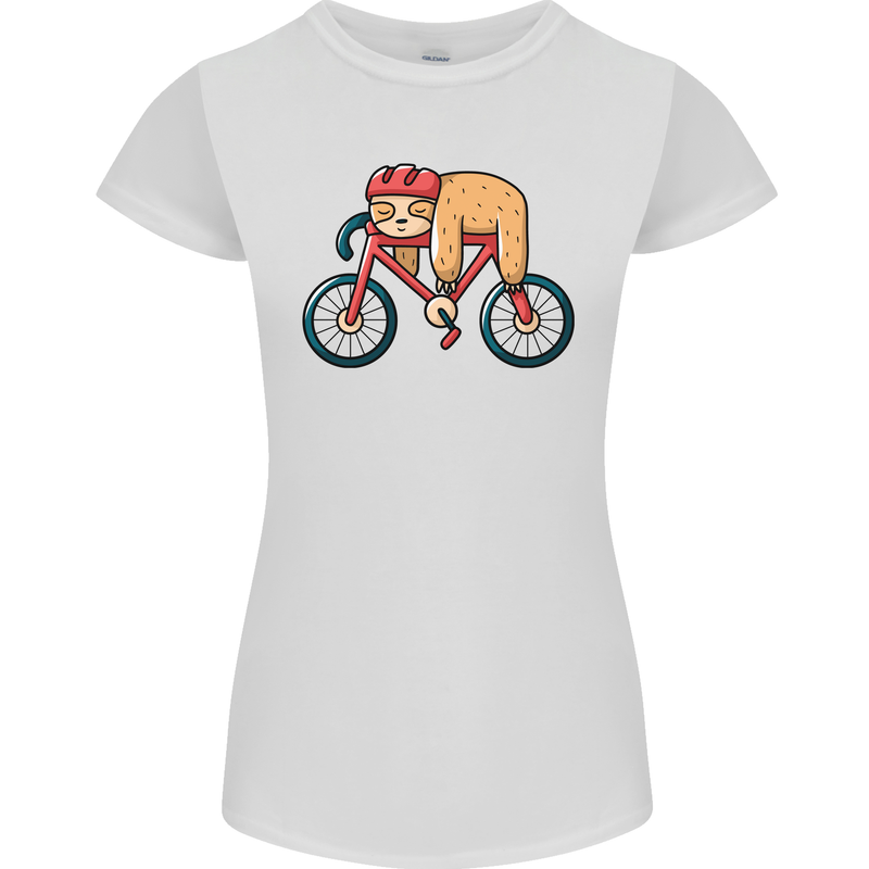 Cycling Sleeping Sloth Bicycle Cyclist Womens Petite Cut T-Shirt White