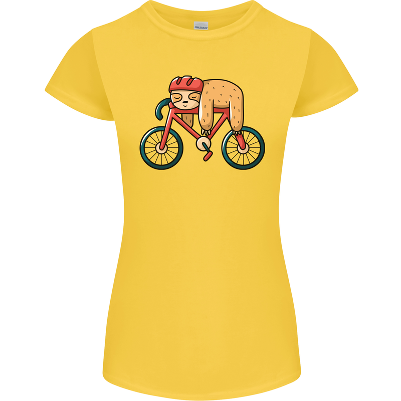 Cycling Sleeping Sloth Bicycle Cyclist Womens Petite Cut T-Shirt Yellow