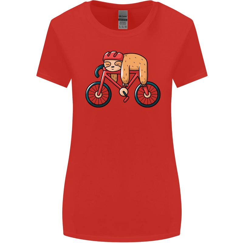 Cycling Sleeping Sloth Bicycle Cyclist Womens Wider Cut T-Shirt Red