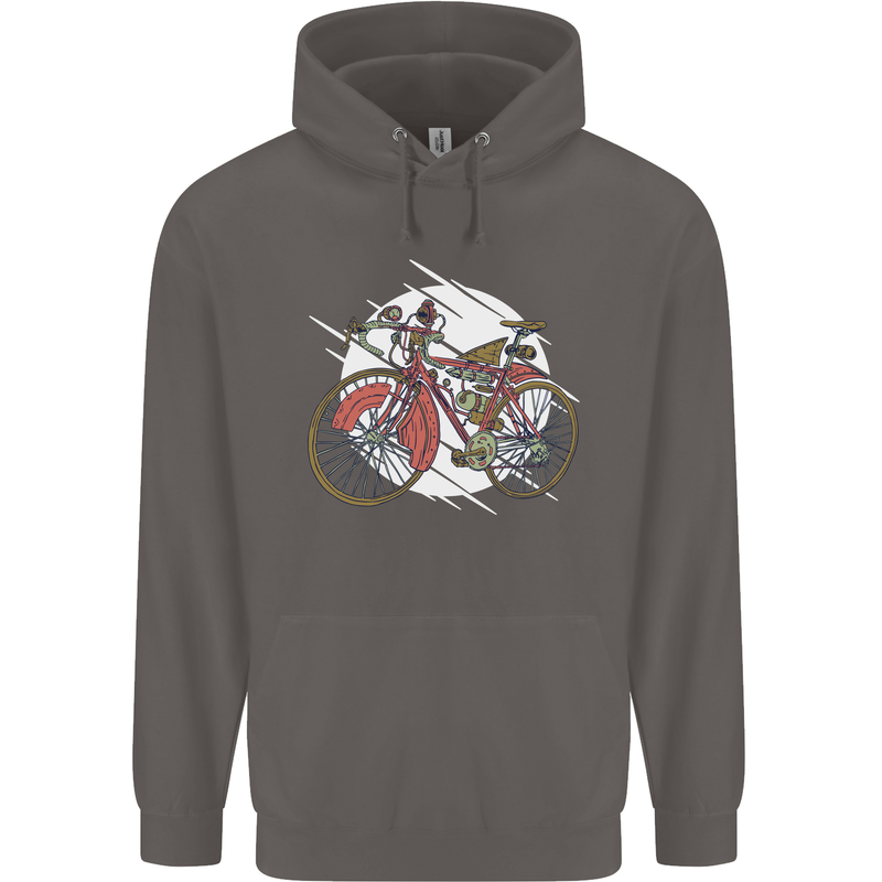 Cycling Steampunk Bicycle Bike Cyclist Mens 80% Cotton Hoodie Charcoal
