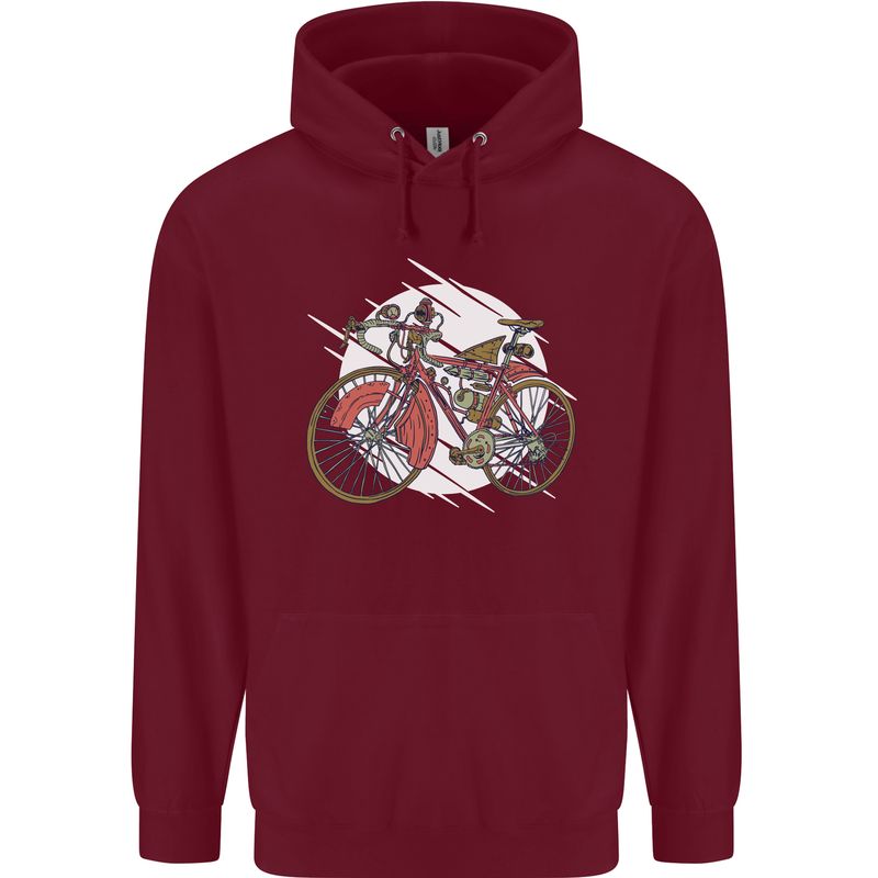 Cycling Steampunk Bicycle Bike Cyclist Mens 80% Cotton Hoodie Maroon